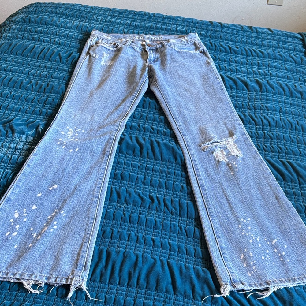 Stylish Light Blue Distressed Flare Jeans